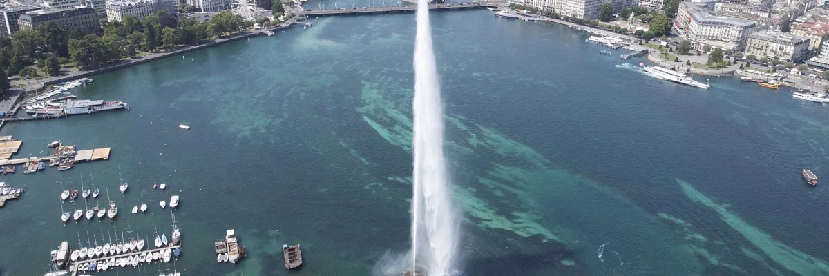 Aerial view of Geneva and the Jet d'Eau